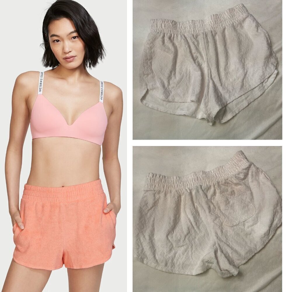 New! Victoria’s Secret On Point White Logo Terry Pull On Shorts 3669